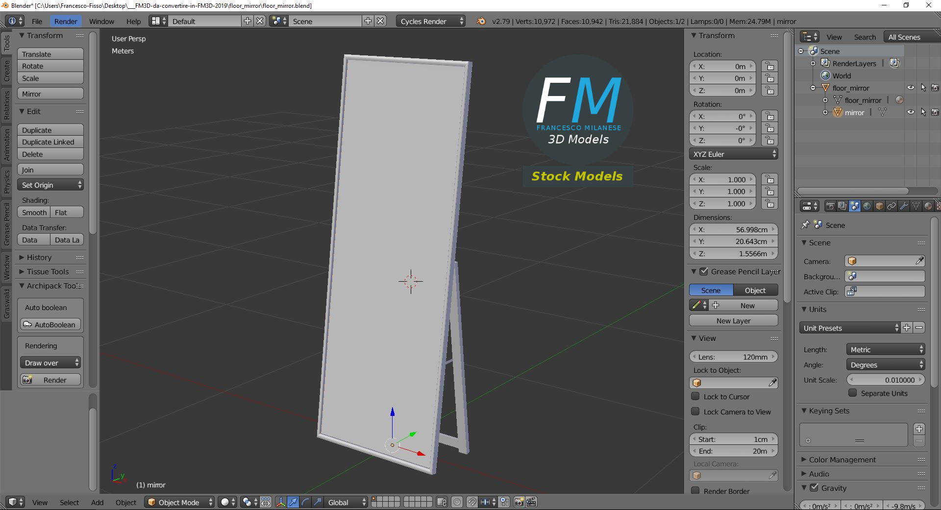 3D-Modell - Standspiegel - 09