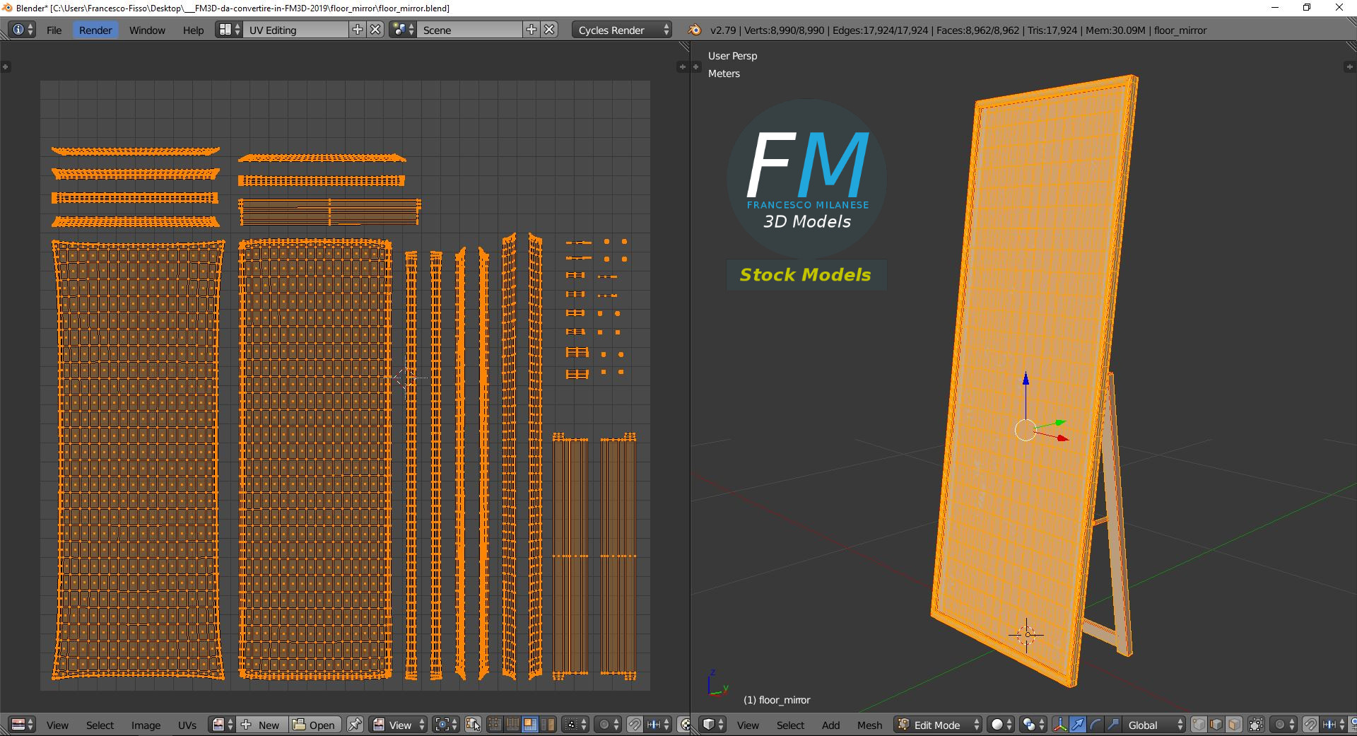 3D-Modell - Standspiegel - 10