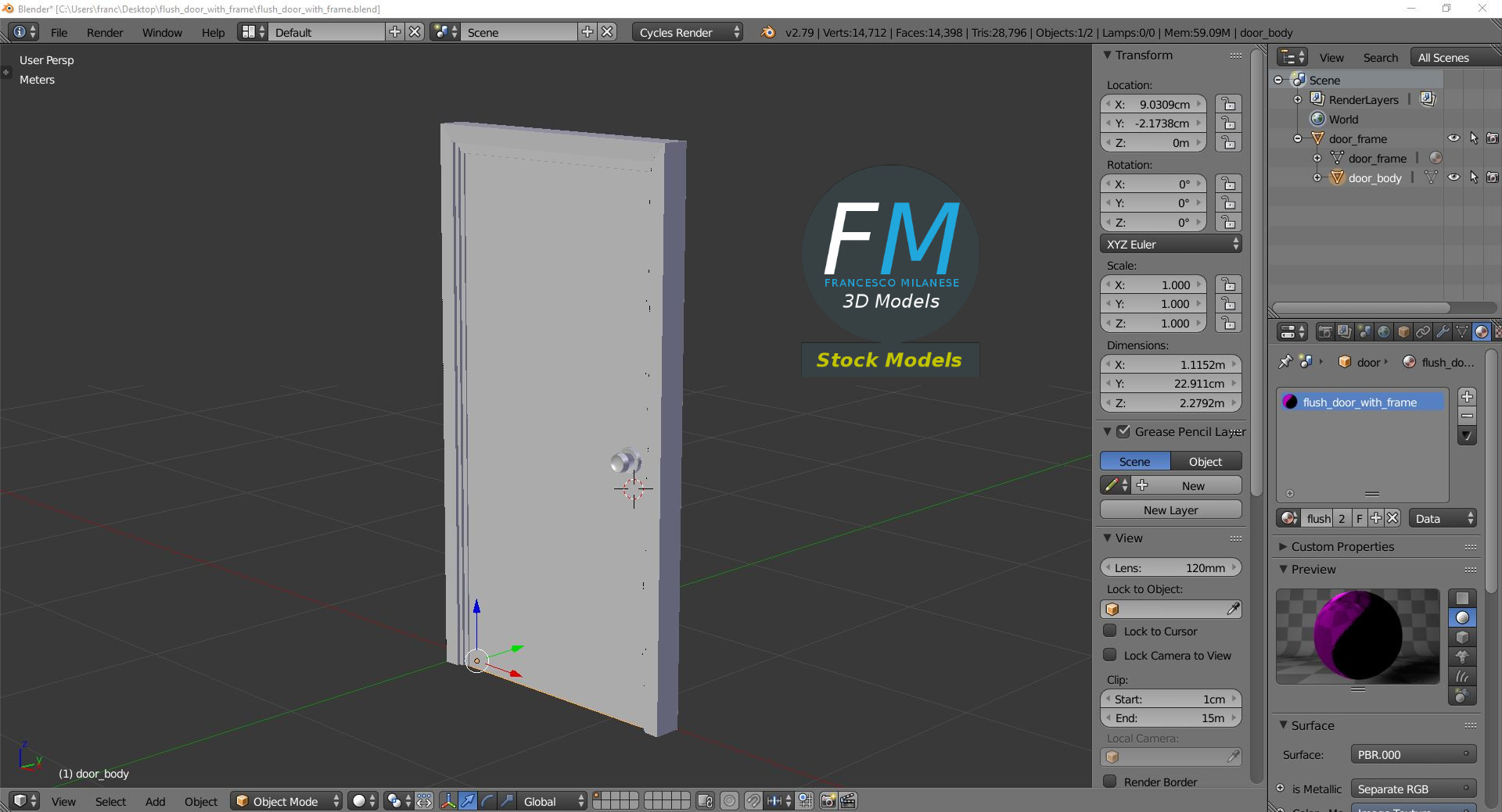 3D-Modell - Glatte Tür mit Rahmen - 09