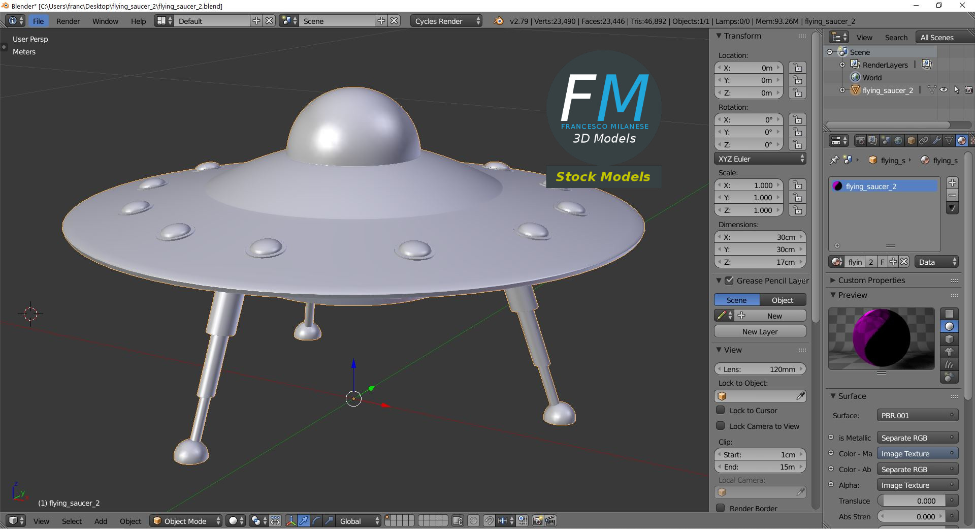 3D-Modell - Fliegende Untertasse mit Landegestell - 09