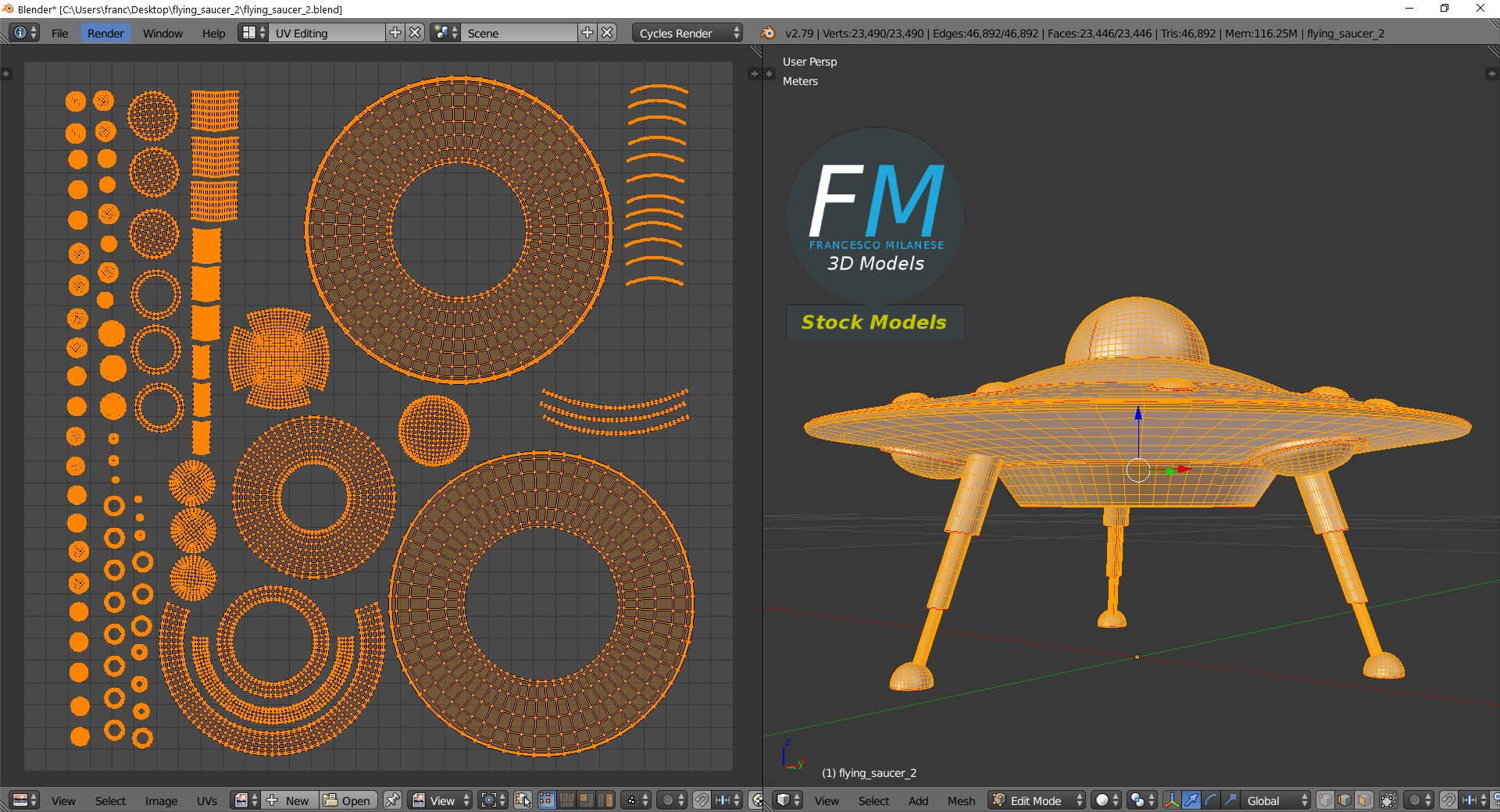3D-Modell - Fliegende Untertasse mit Landegestell - 10