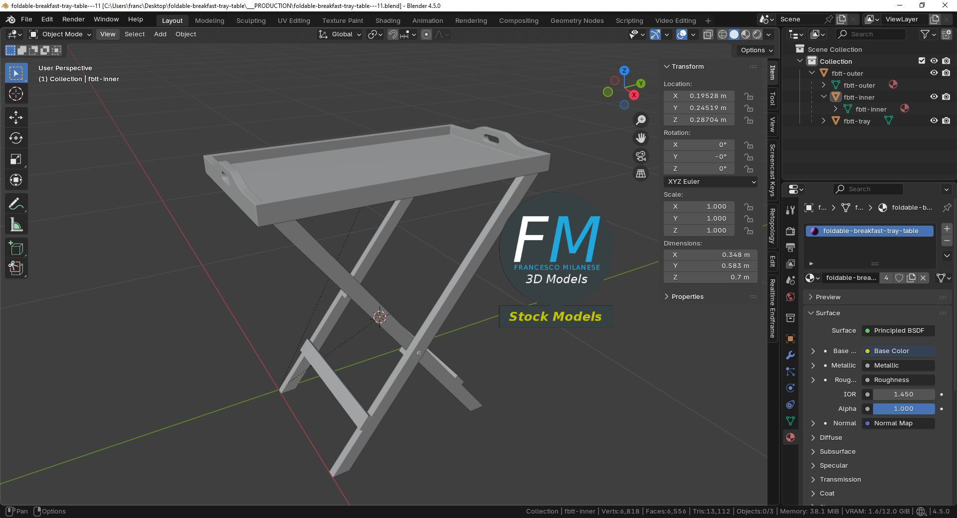 3D-Modell - Klappbarer Frühstückstabletttisch - 09