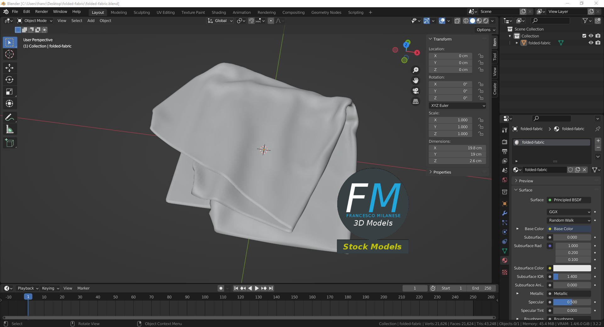 3D-Modell - Gefalteter Stoff - 09