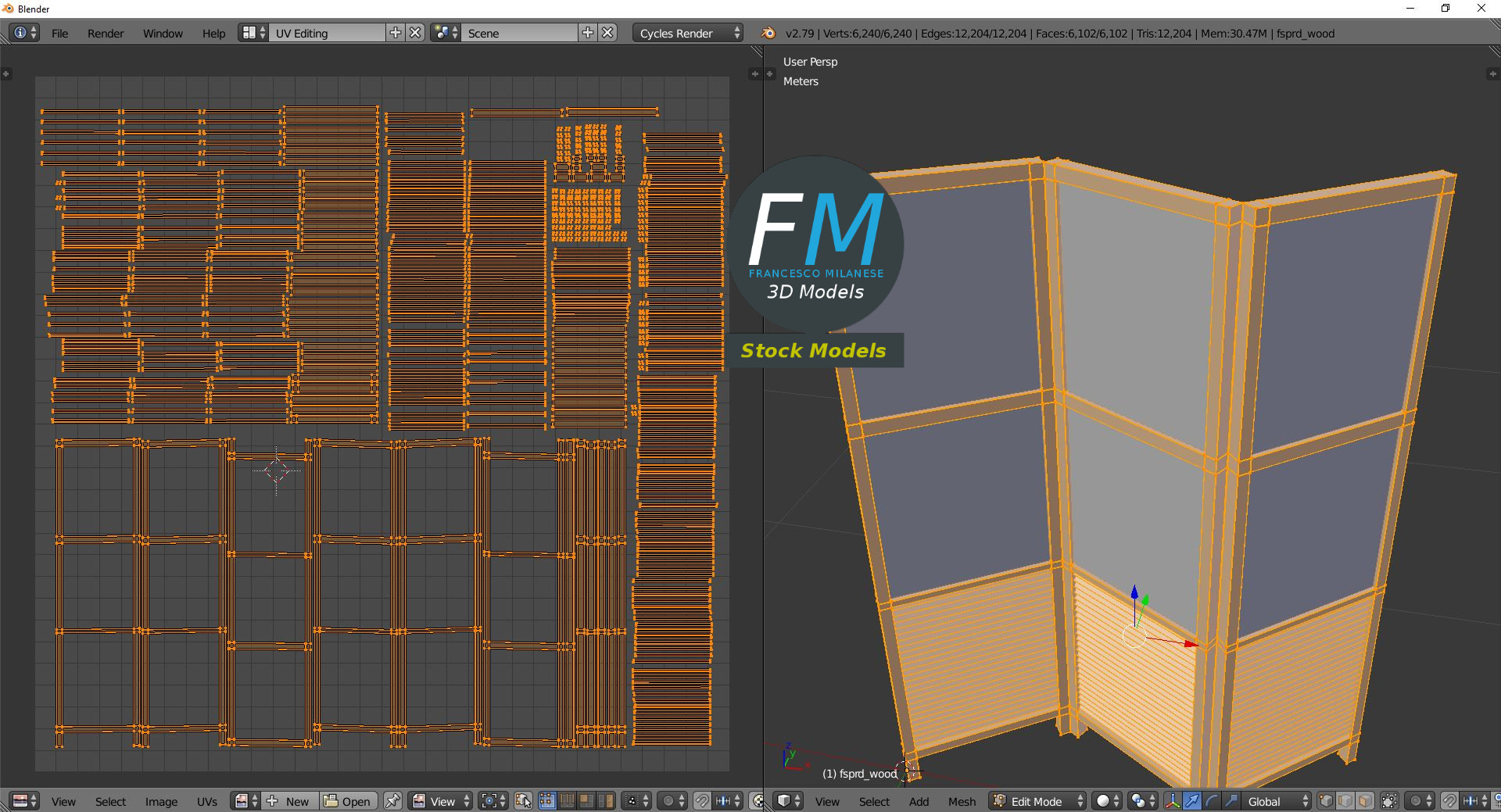 3D-Modell - Dreiteiliger Paravent - 10