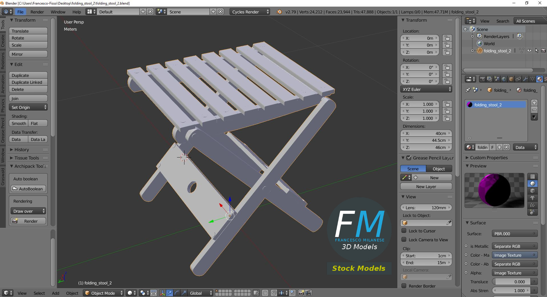 3D-Modell - Klapphocker aus Holz - 09