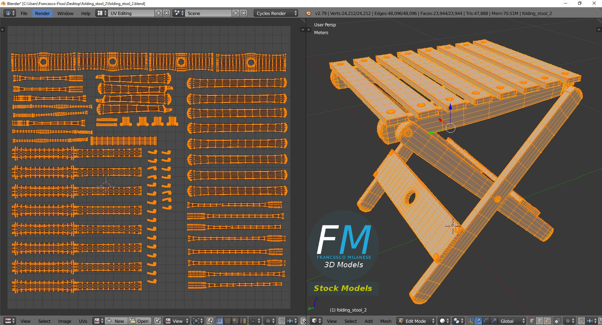 3D-Modell - Klapphocker aus Holz - 10