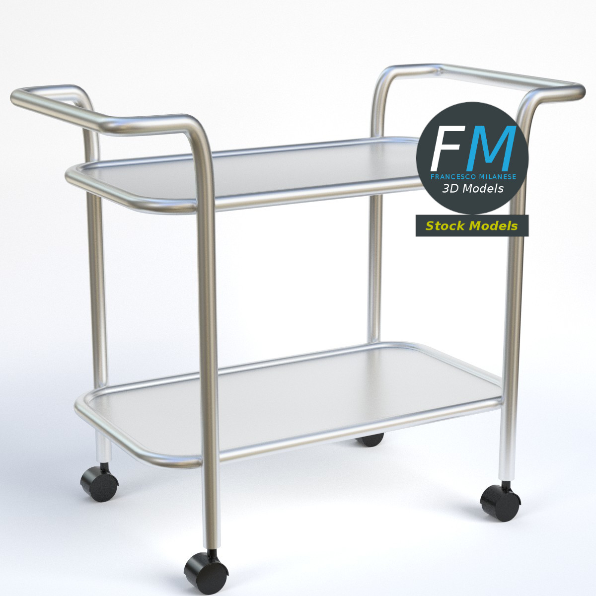 3D-Modell - Servierwagen aus Edelstahl - 01