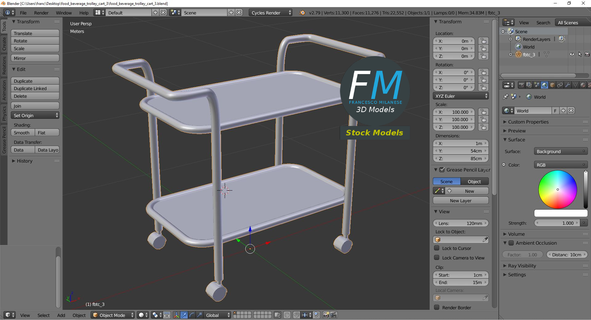 3D-Modell - Servierwagen aus Edelstahl - 09