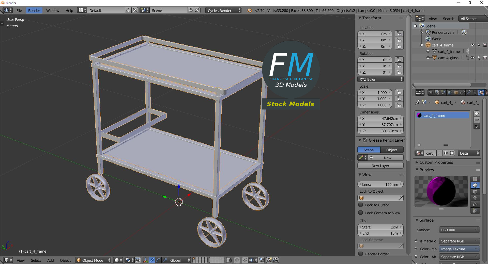 3D-Modell - Servierwagen für Speisen und Getränke - 09