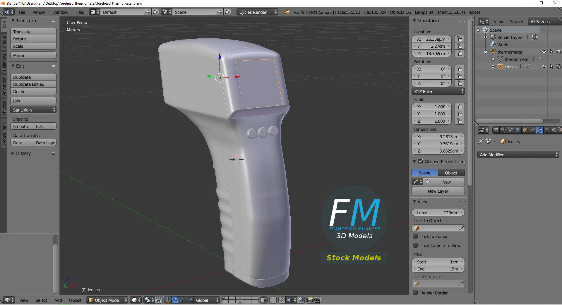 3D-Modell - Stirnthermometer - 09