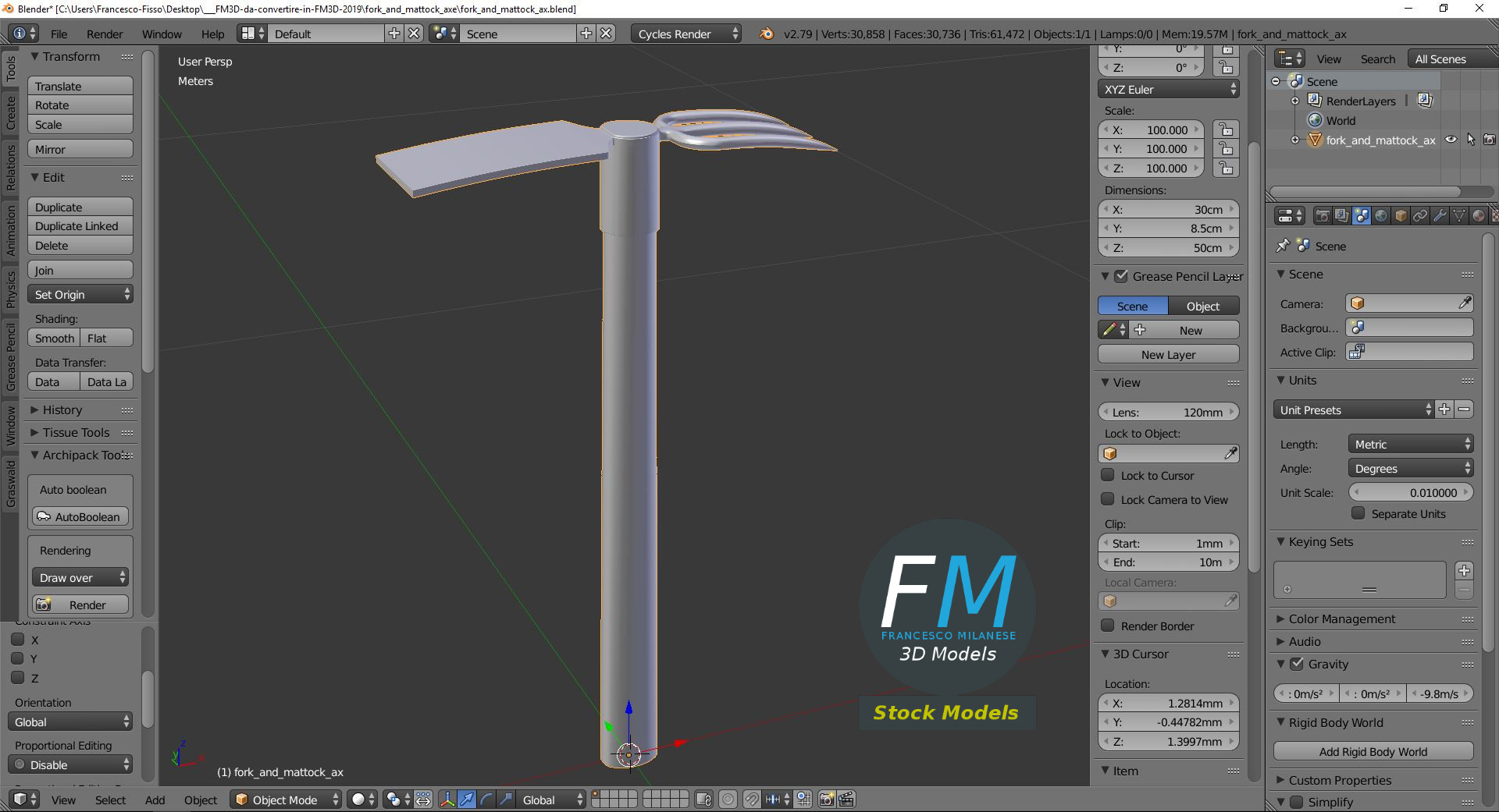 3D-Modell - Hacke mit Gabel - 09