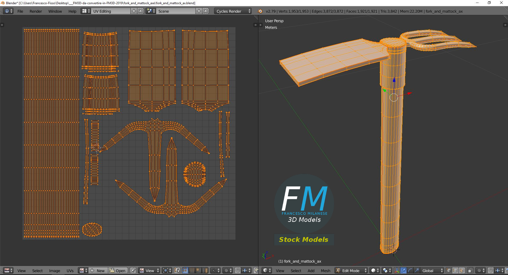 3D-Modell - Hacke mit Gabel - 10