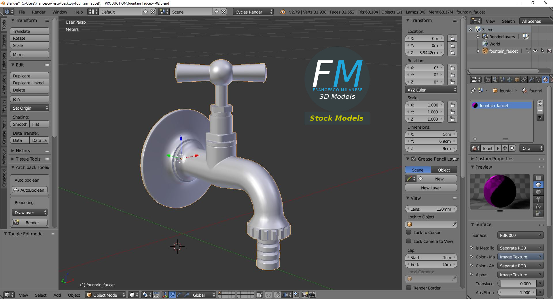 3D-Modell - Wandarmatur aus Messing - 09