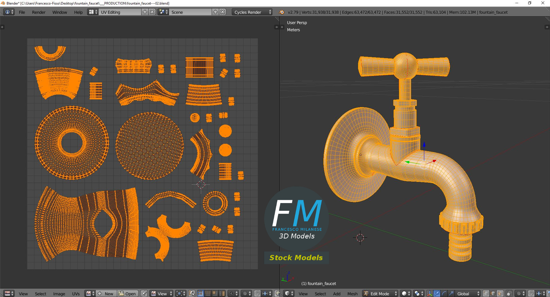 3D-Modell - Wandarmatur aus Messing - 10