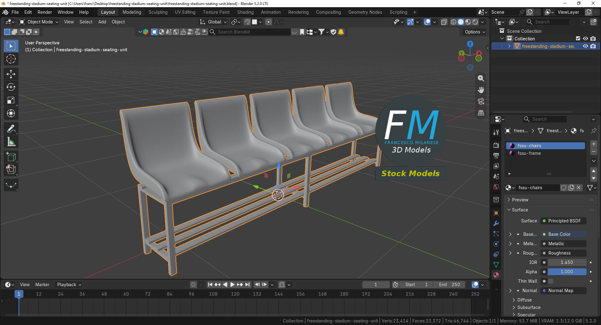 3D Model - Freestanding Stadium Seating Unit - 09