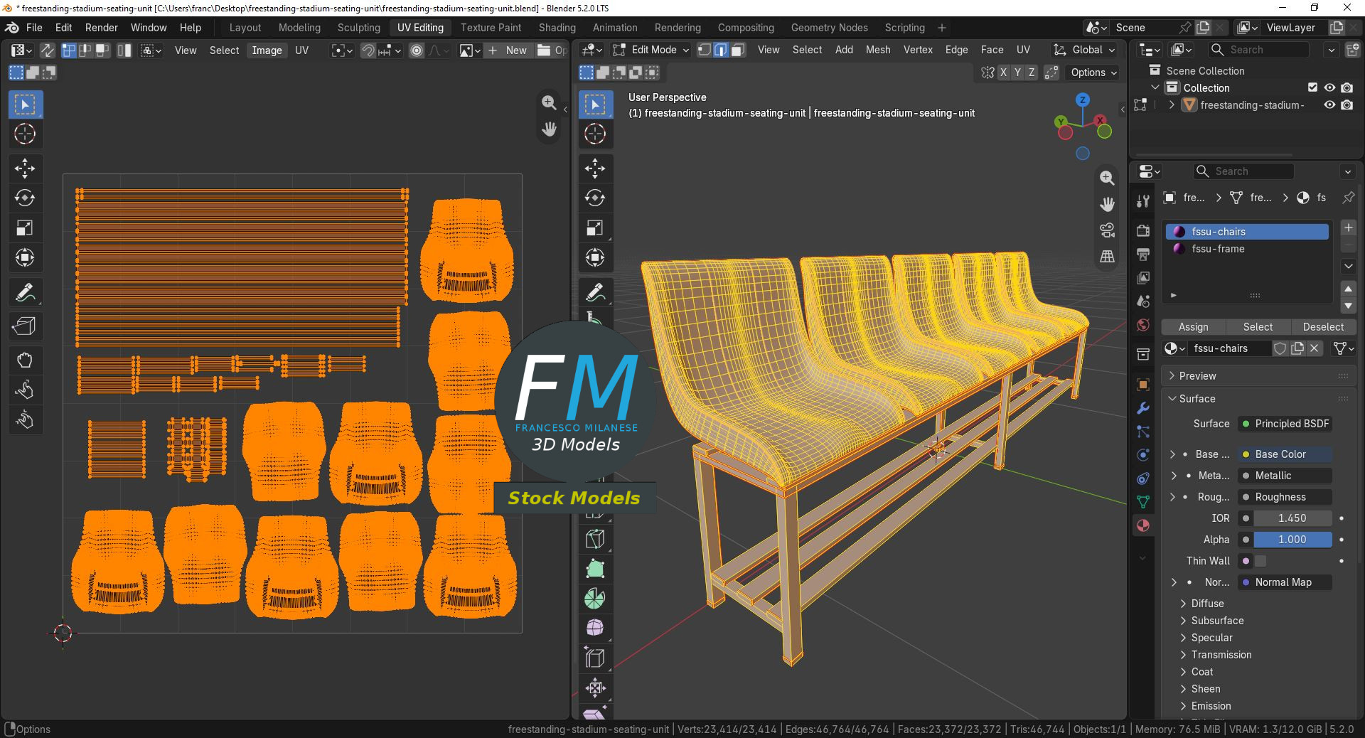 3D Model - Freestanding Stadium Seating Unit - 10