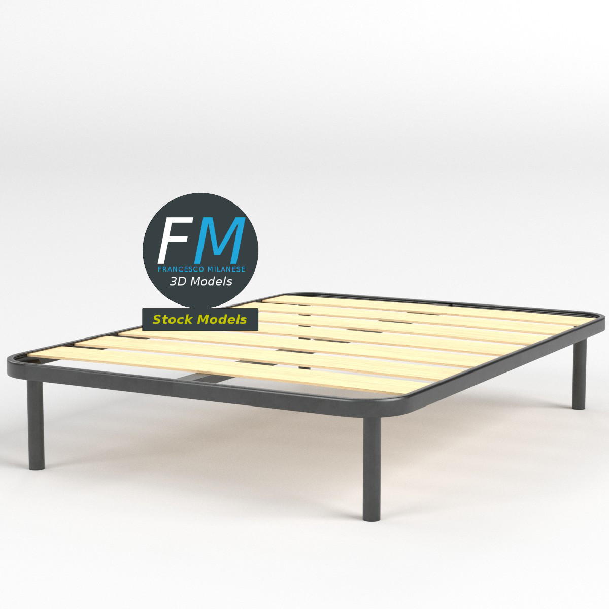 3D-Modell - Doppelbettgestell mit Breiten Latten - 03