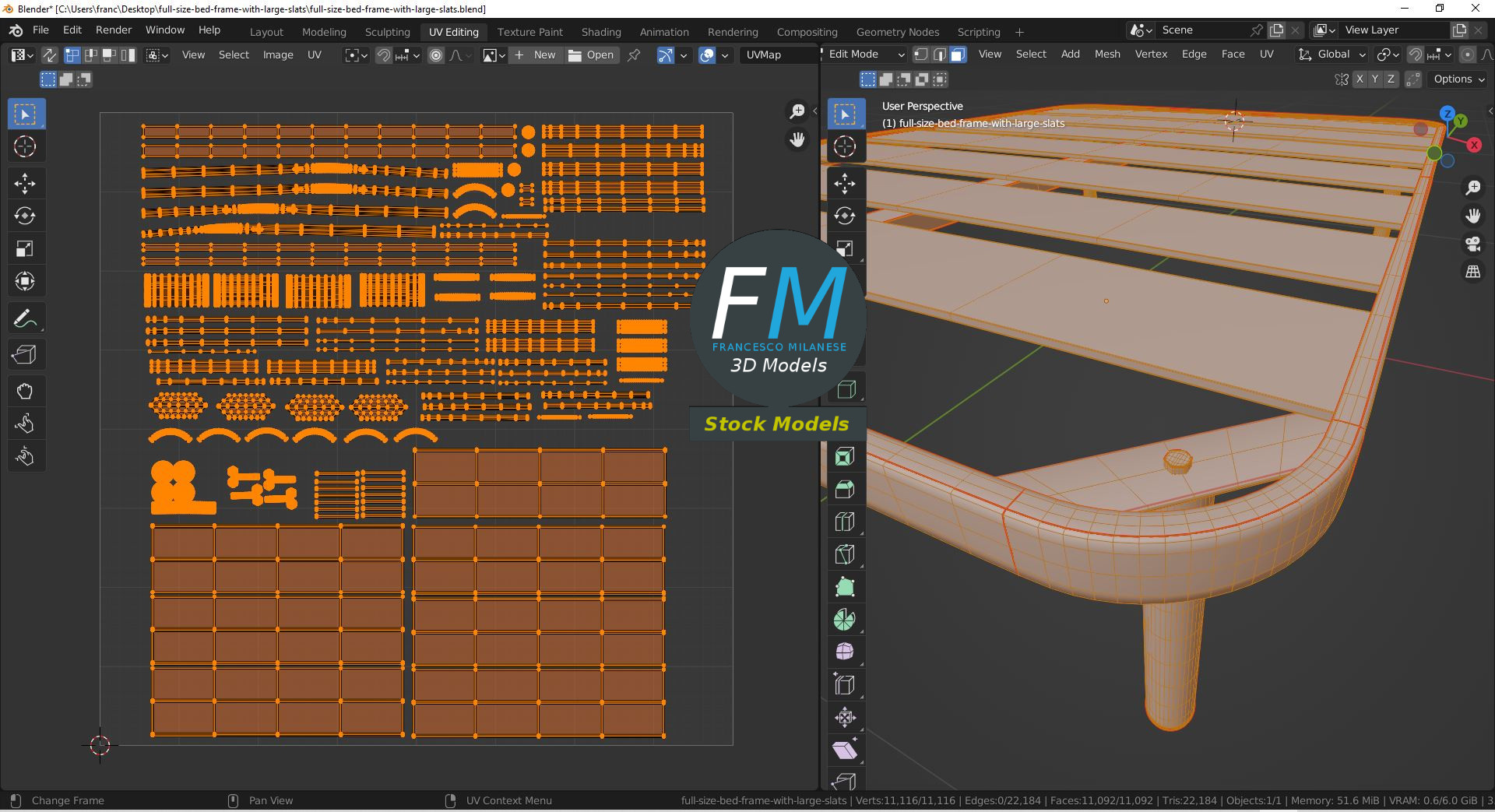 3D-Modell - Doppelbettgestell mit Breiten Latten - 10