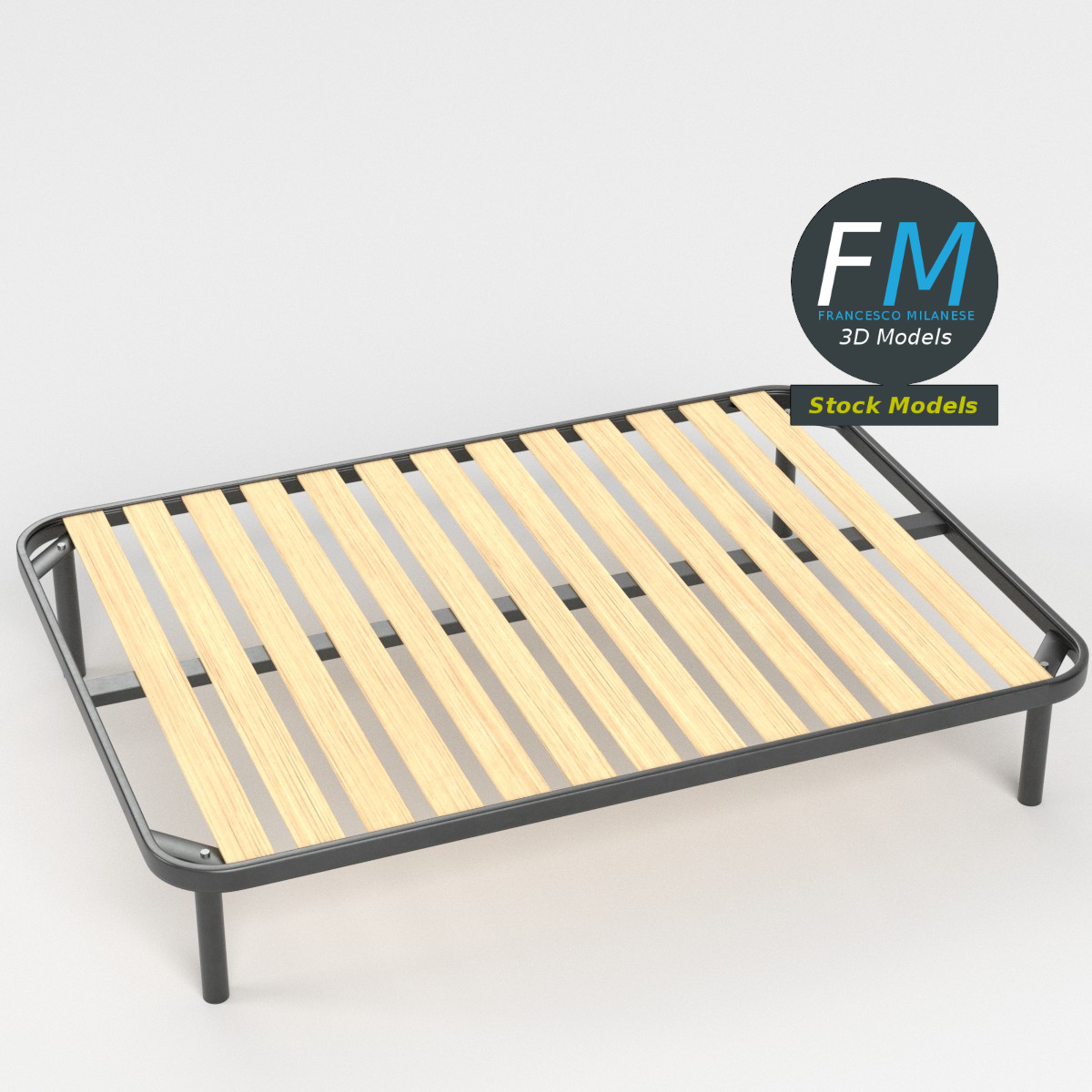 3D-Modell - Doppelbettgestell mit Schmalen Latten - 02