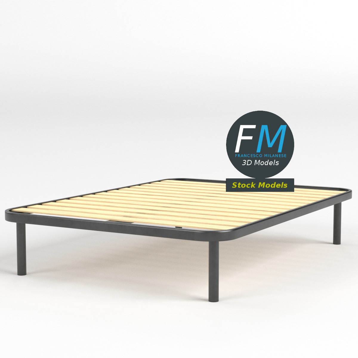 3D-Modell - Doppelbettgestell mit Schmalen Latten - 03