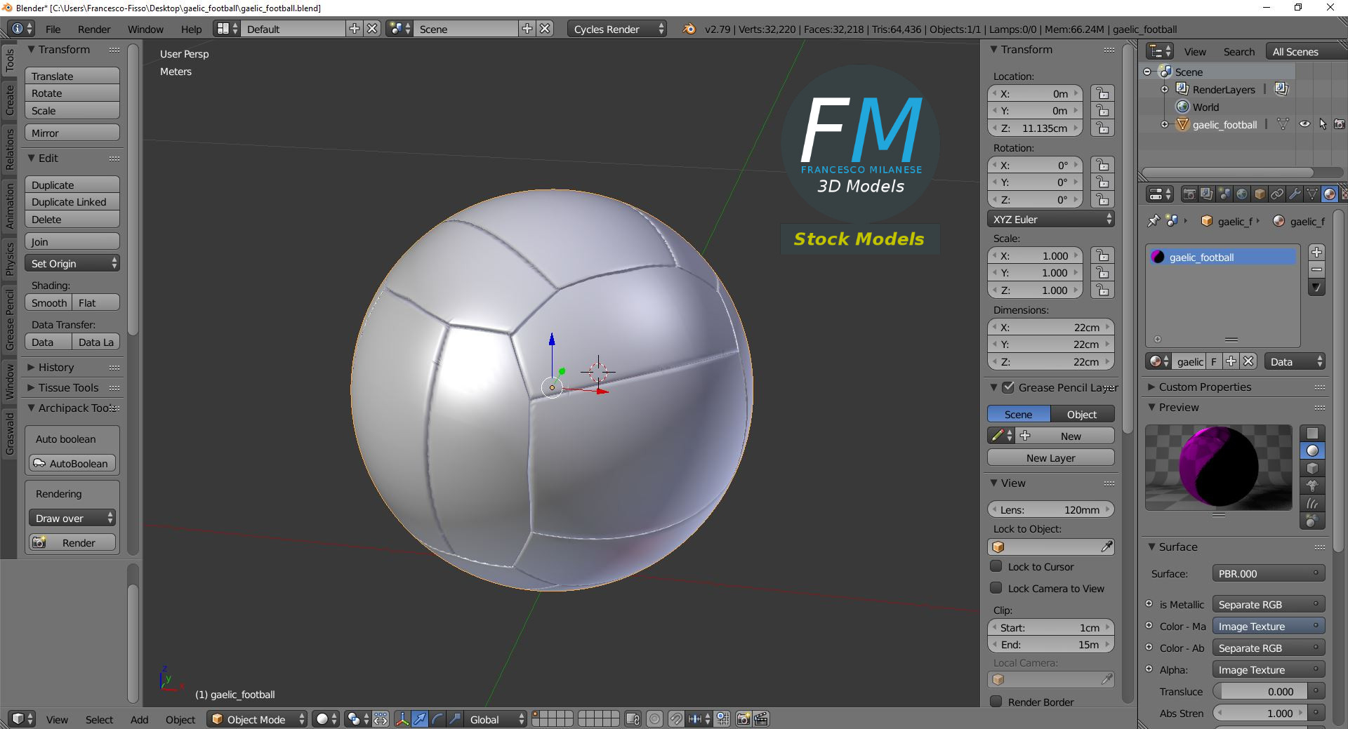 3D-Modell - Gälischer Football - 09