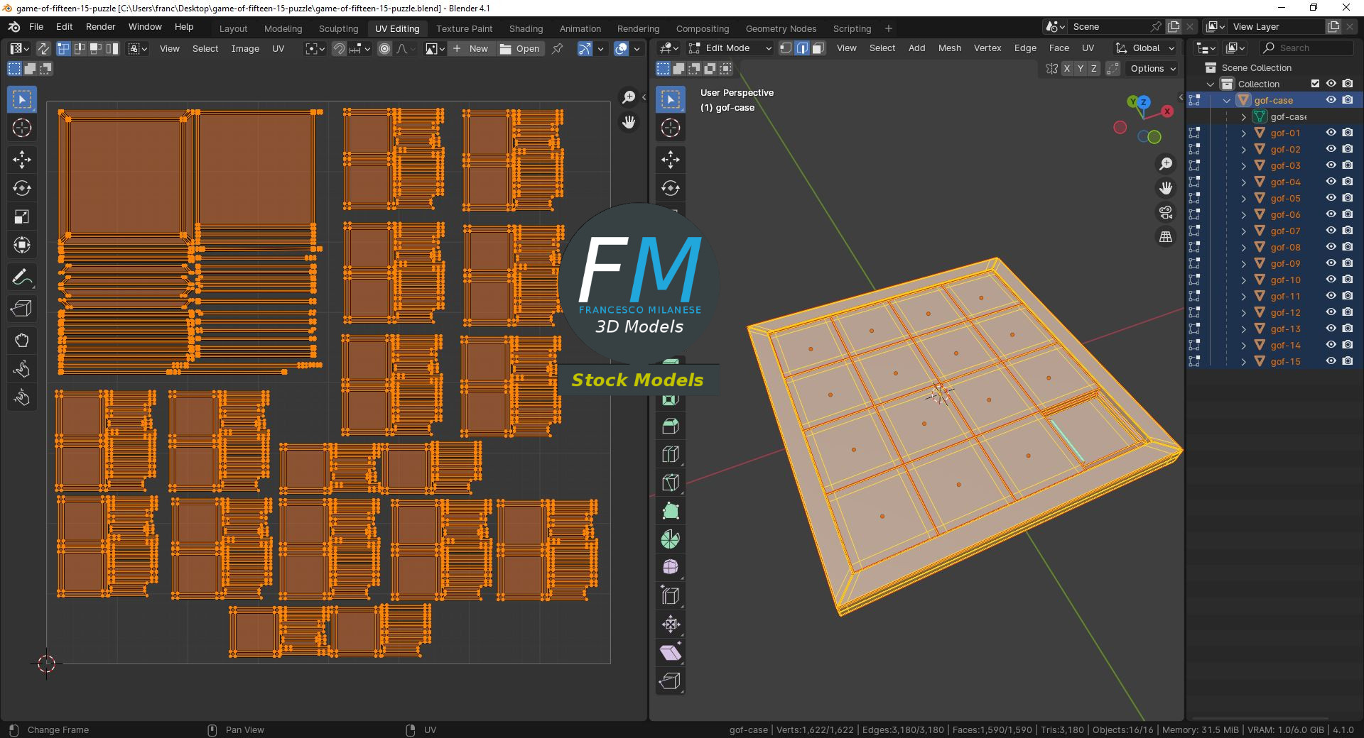 3D-Modell - 15er-Schiebepuzzle - 10