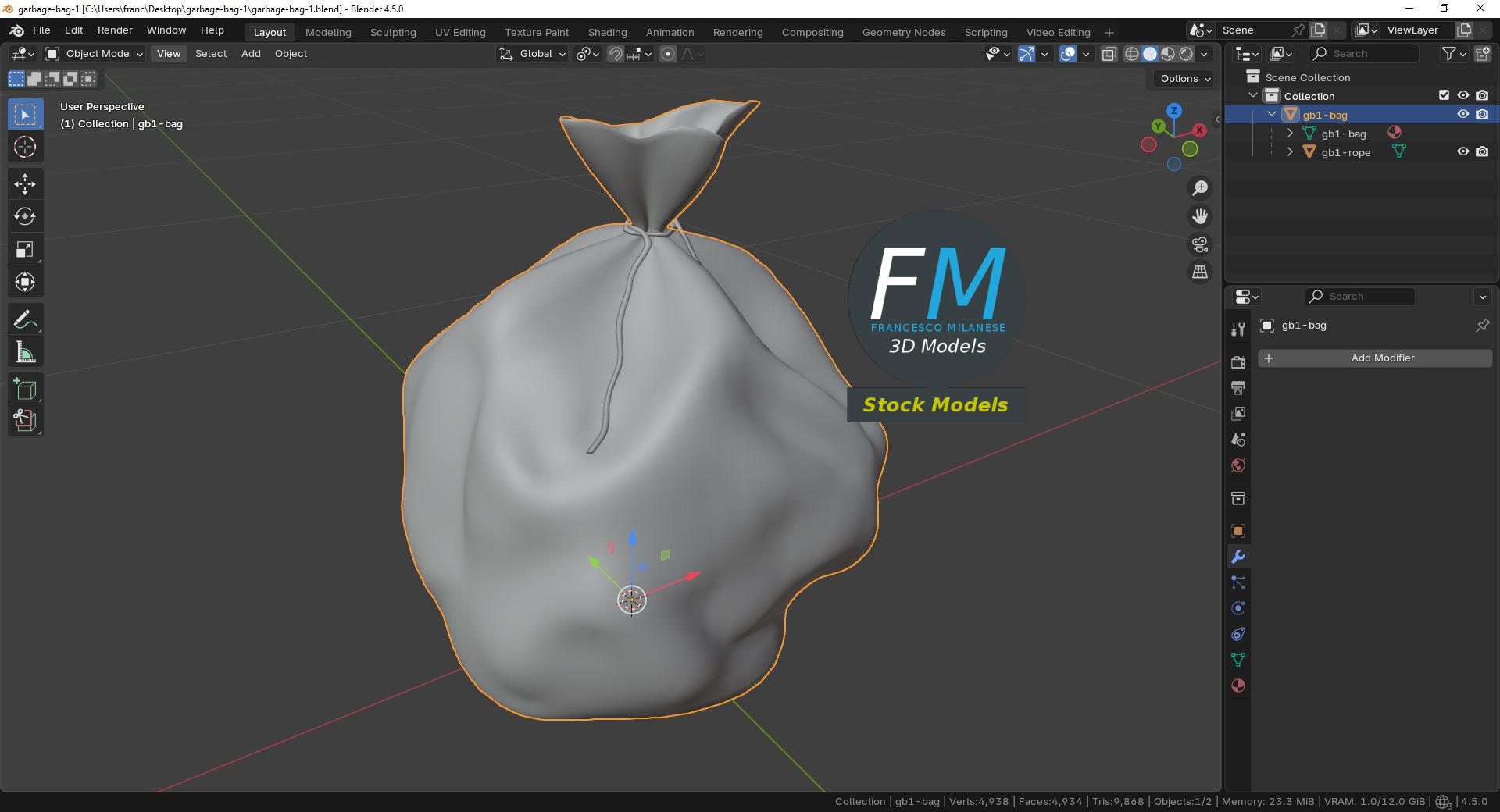 3D-Modell - Müllsack - 09