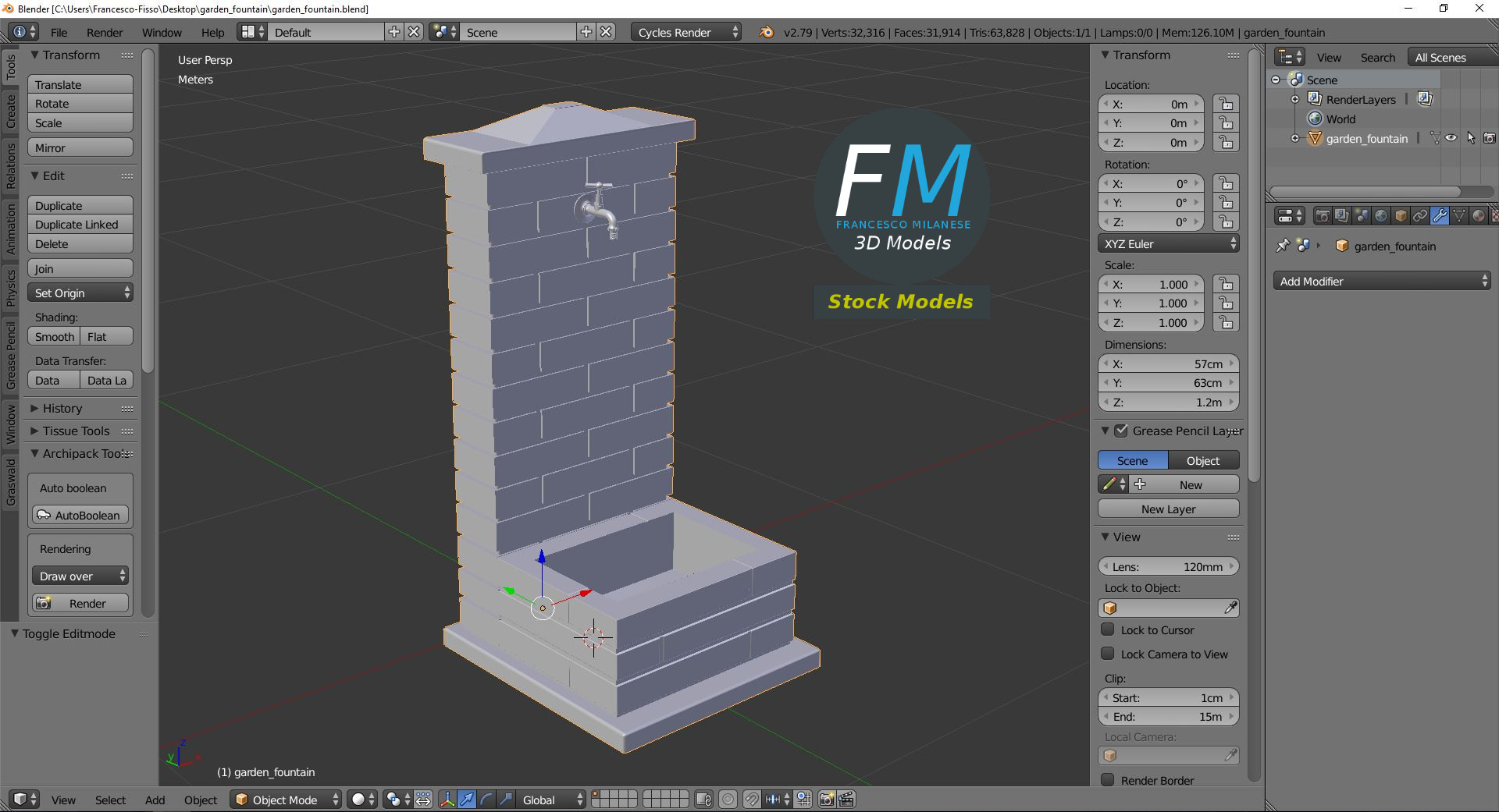 3D-Modell - Gartenbrunnen - 09