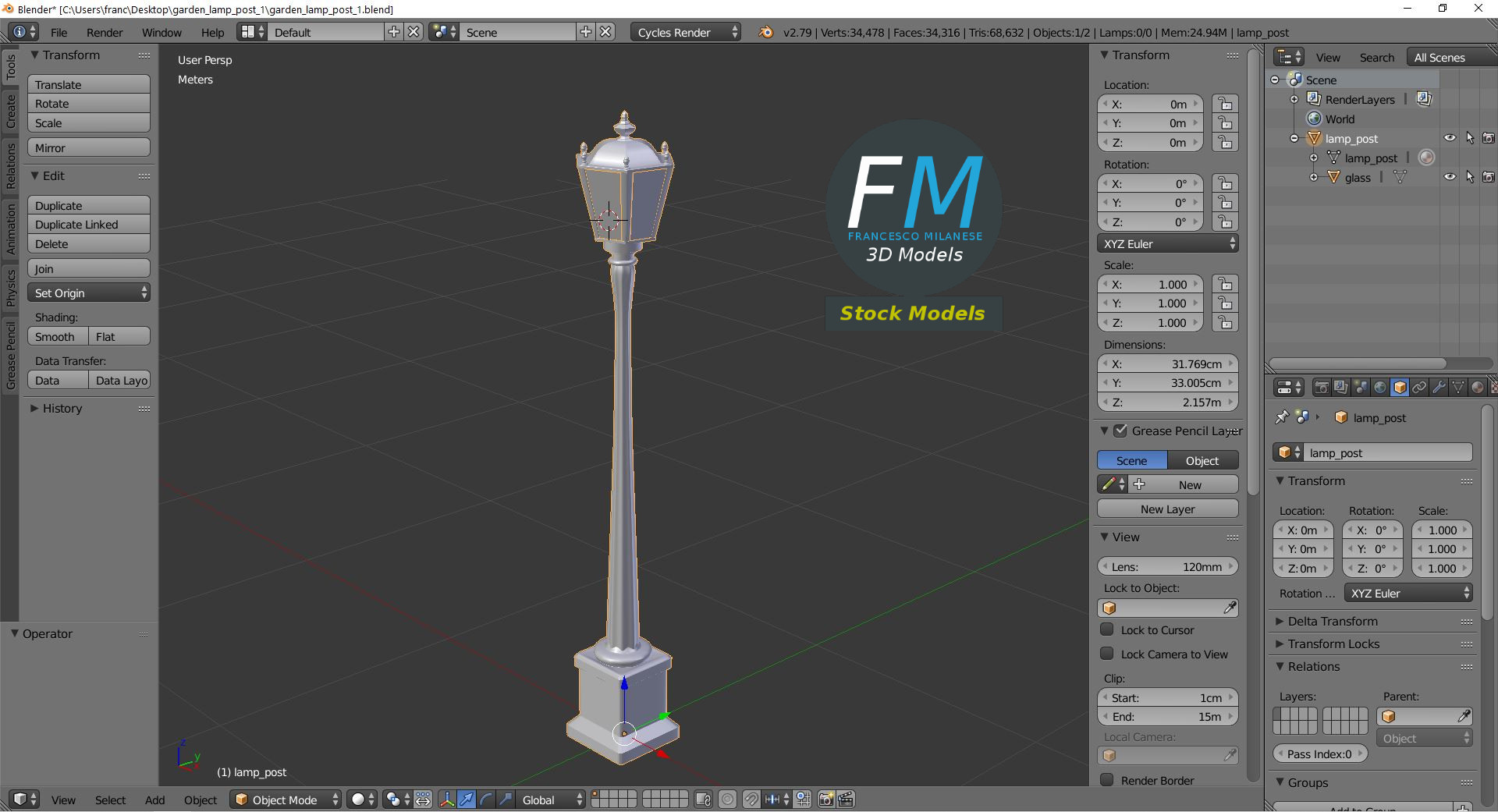 3D-Modell - Gartenlaternenmast - 09