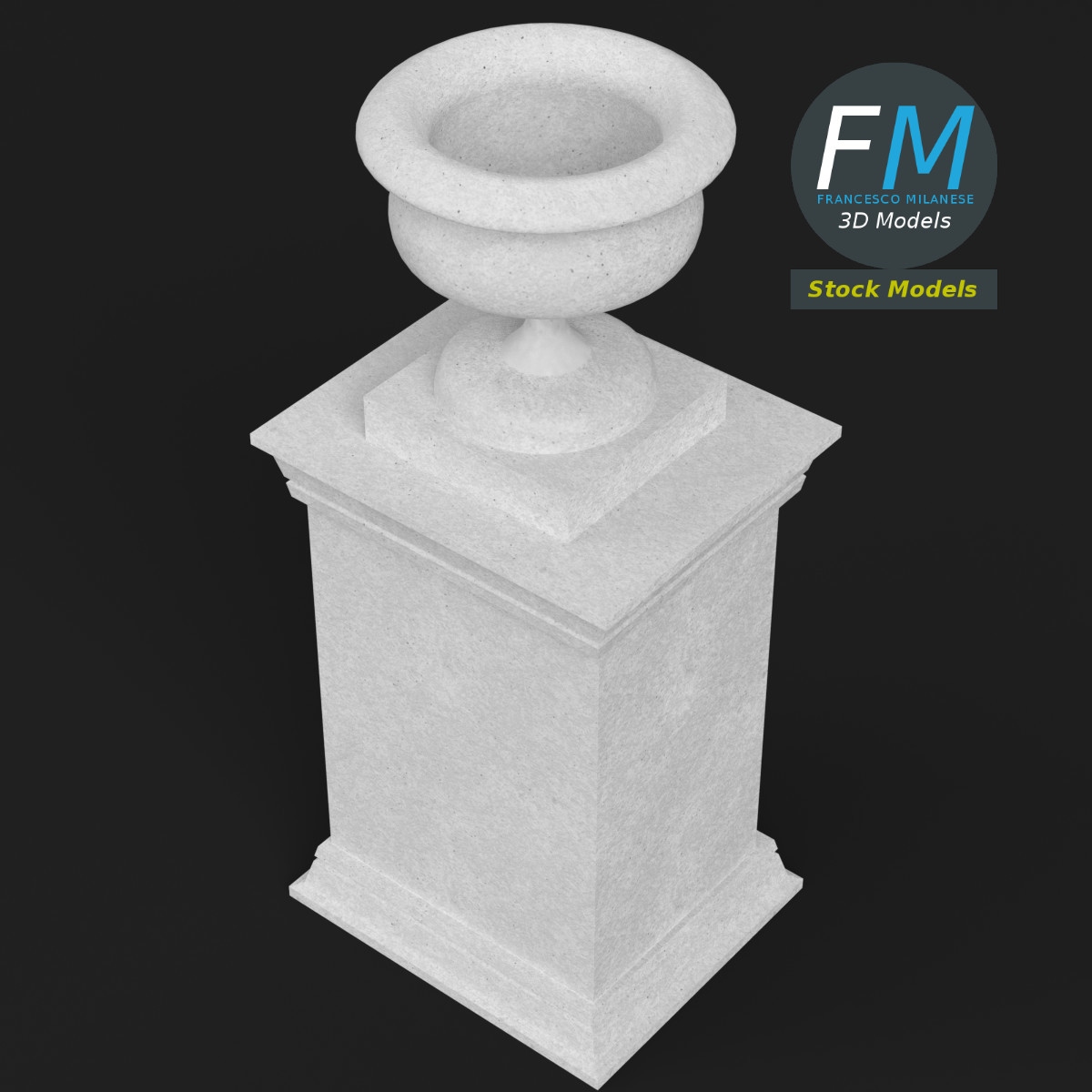 3D-Modell - Steinurne für den Garten auf Sockel - 02
