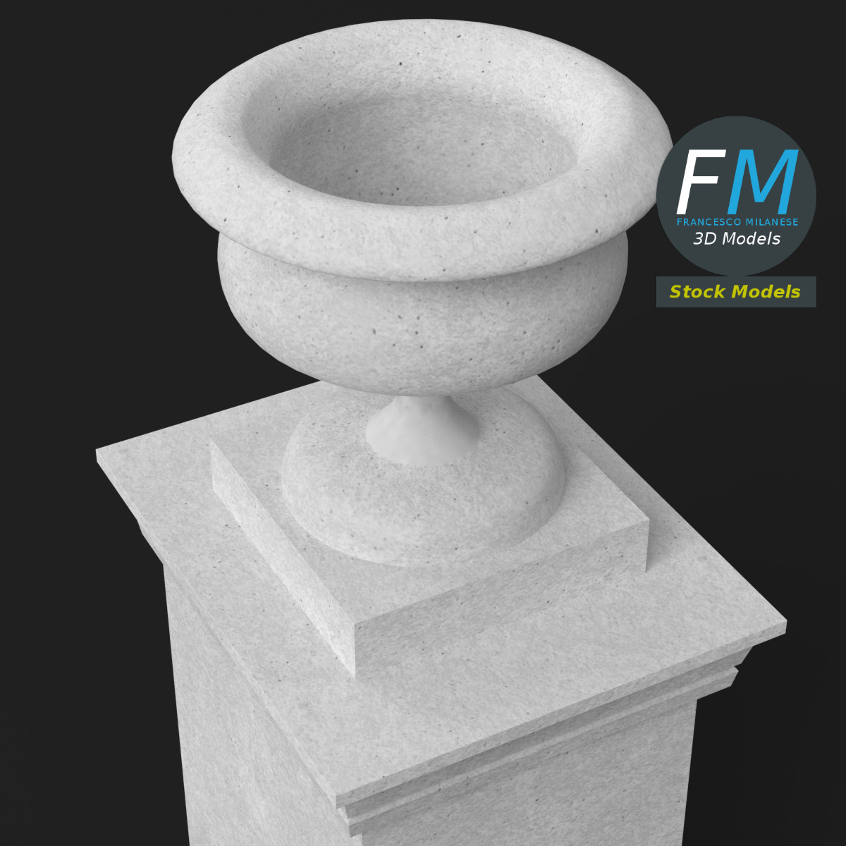 3D-Modell - Steinurne für den Garten auf Sockel - 05