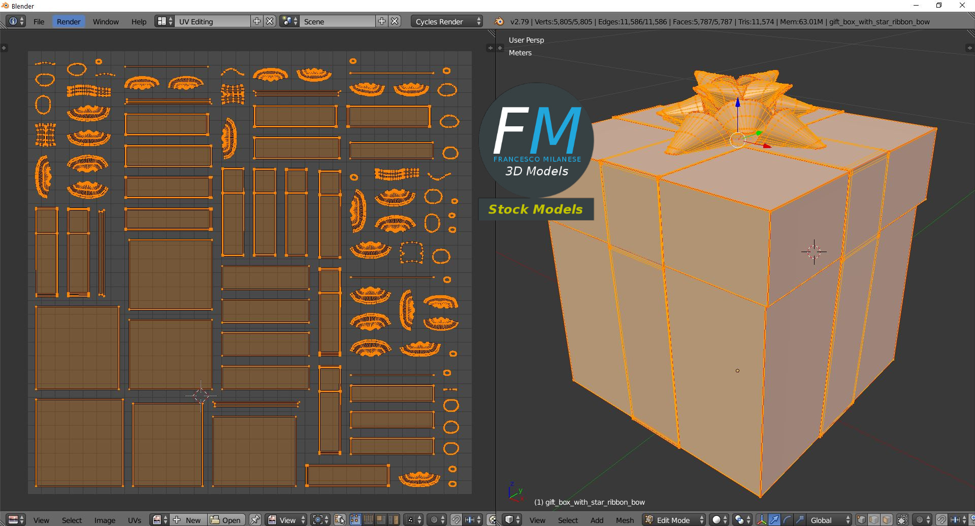 3D-Modell - Geschenkbox mit Sternschleife - 10