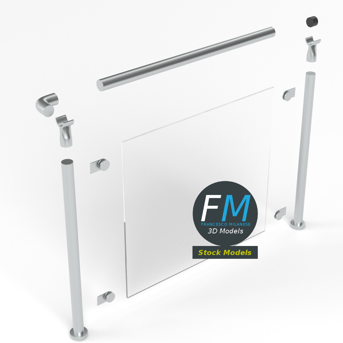 3D-Modell - Glasgeländer-Modul - 02