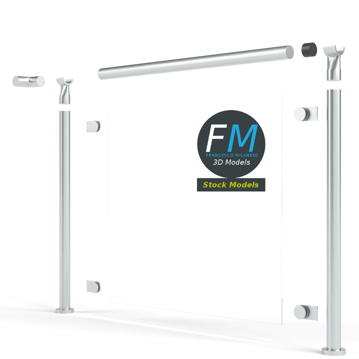3D-Modell - Glasgeländer-Modul - 04