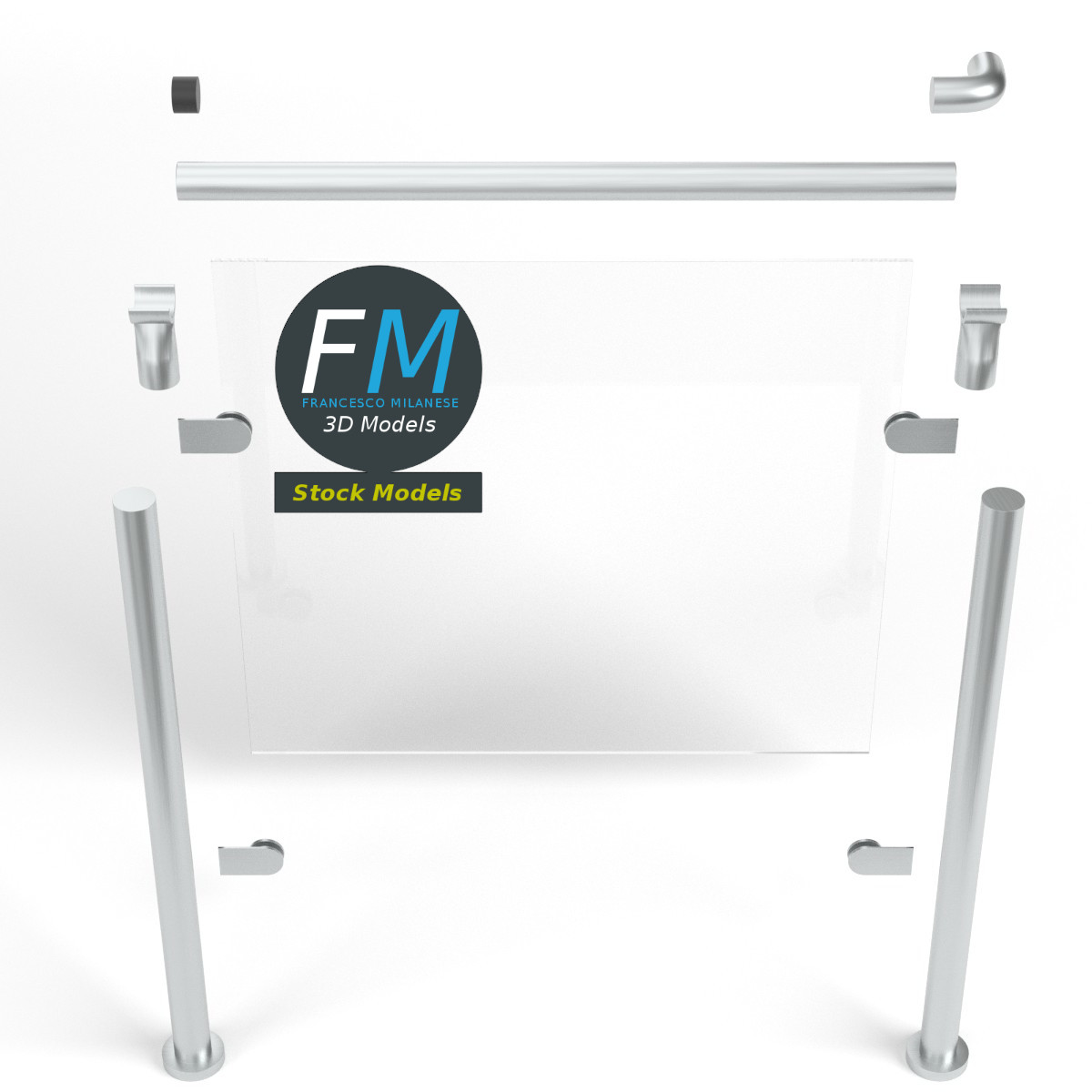 3D-Modell - Glasgeländer-Modul - 06