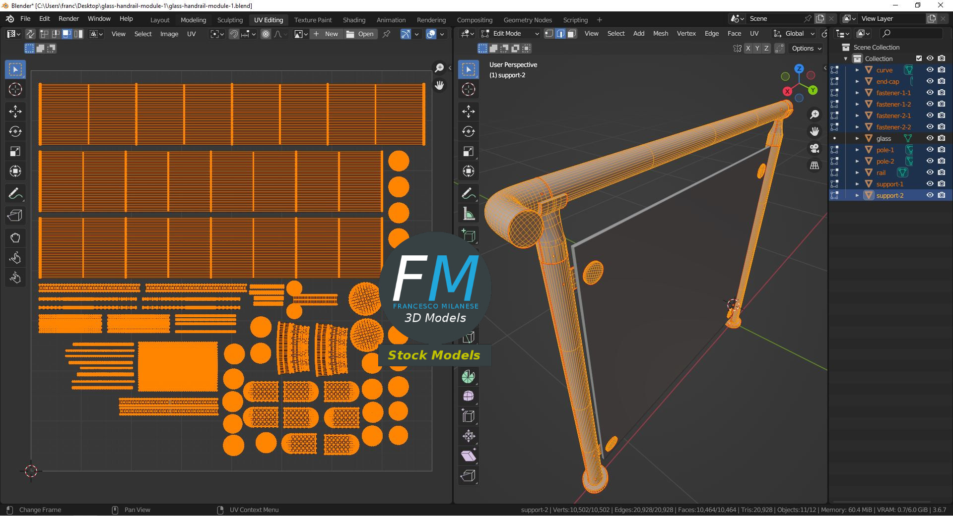 3D-Modell - Glasgeländer-Modul - 10