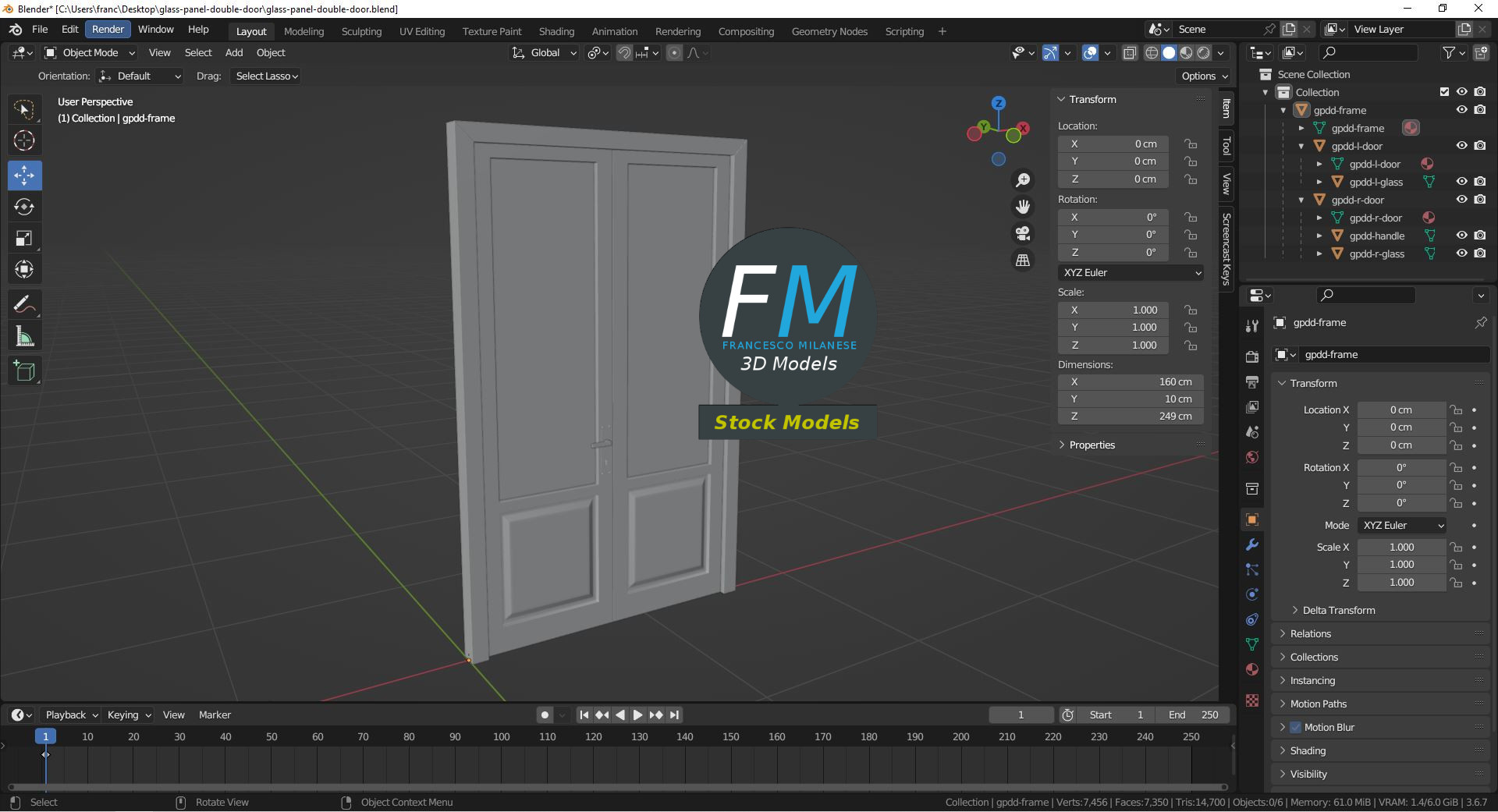 3D-Modell - Doppeltür mit Glaseinsätzen - 09