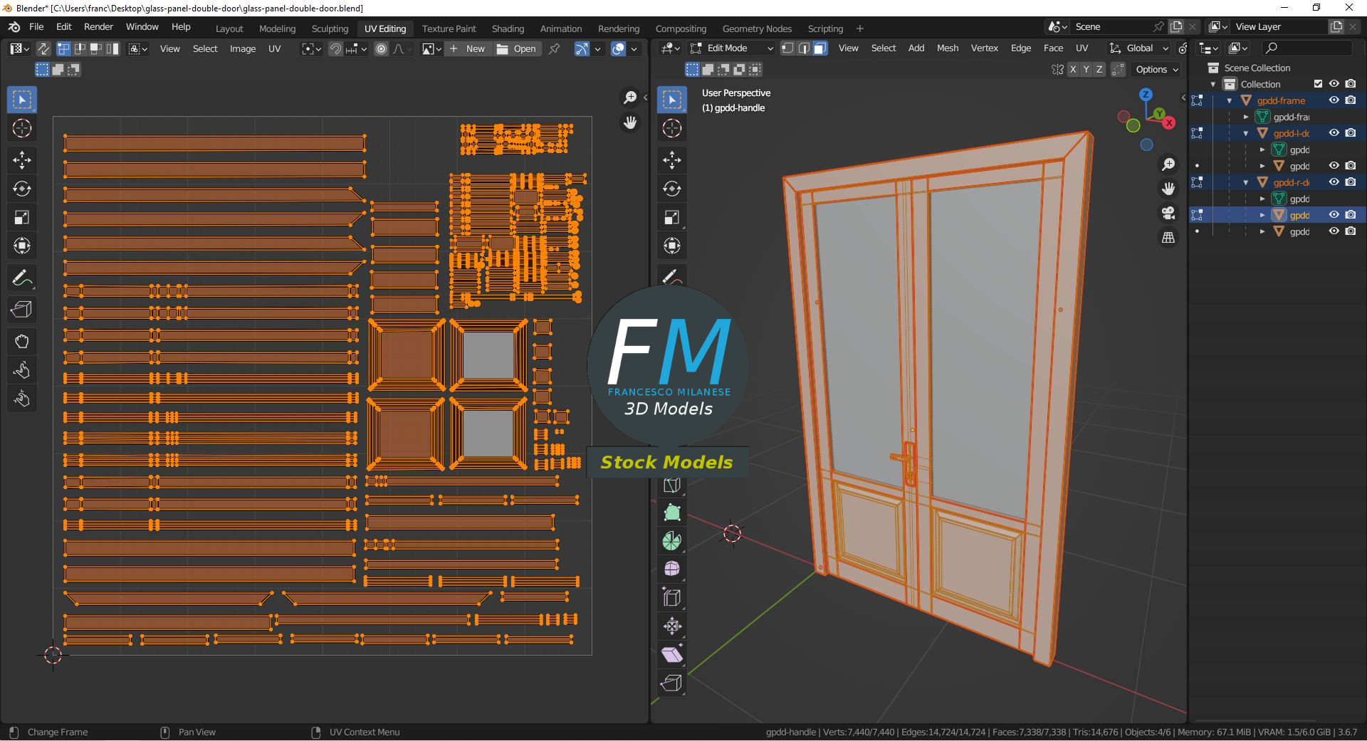3D-Modell - Doppeltür mit Glaseinsätzen - 10