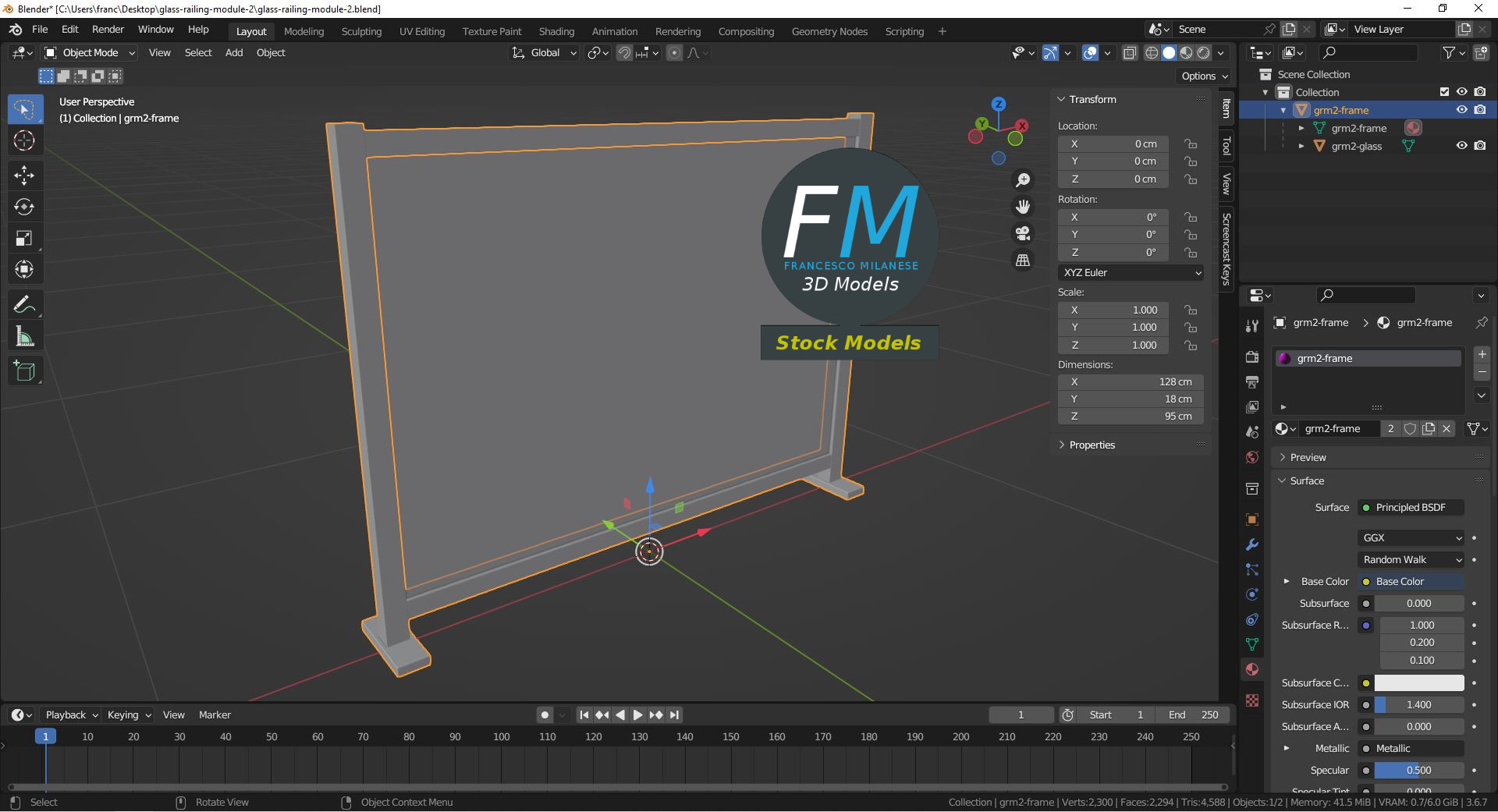 3D-Modell - Glasgeländer-Modul - 09