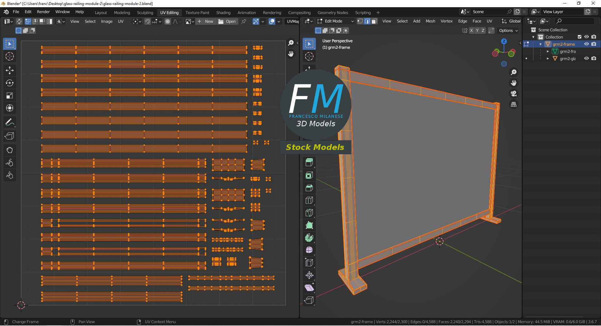 3D-Modell - Glasgeländer-Modul - 10