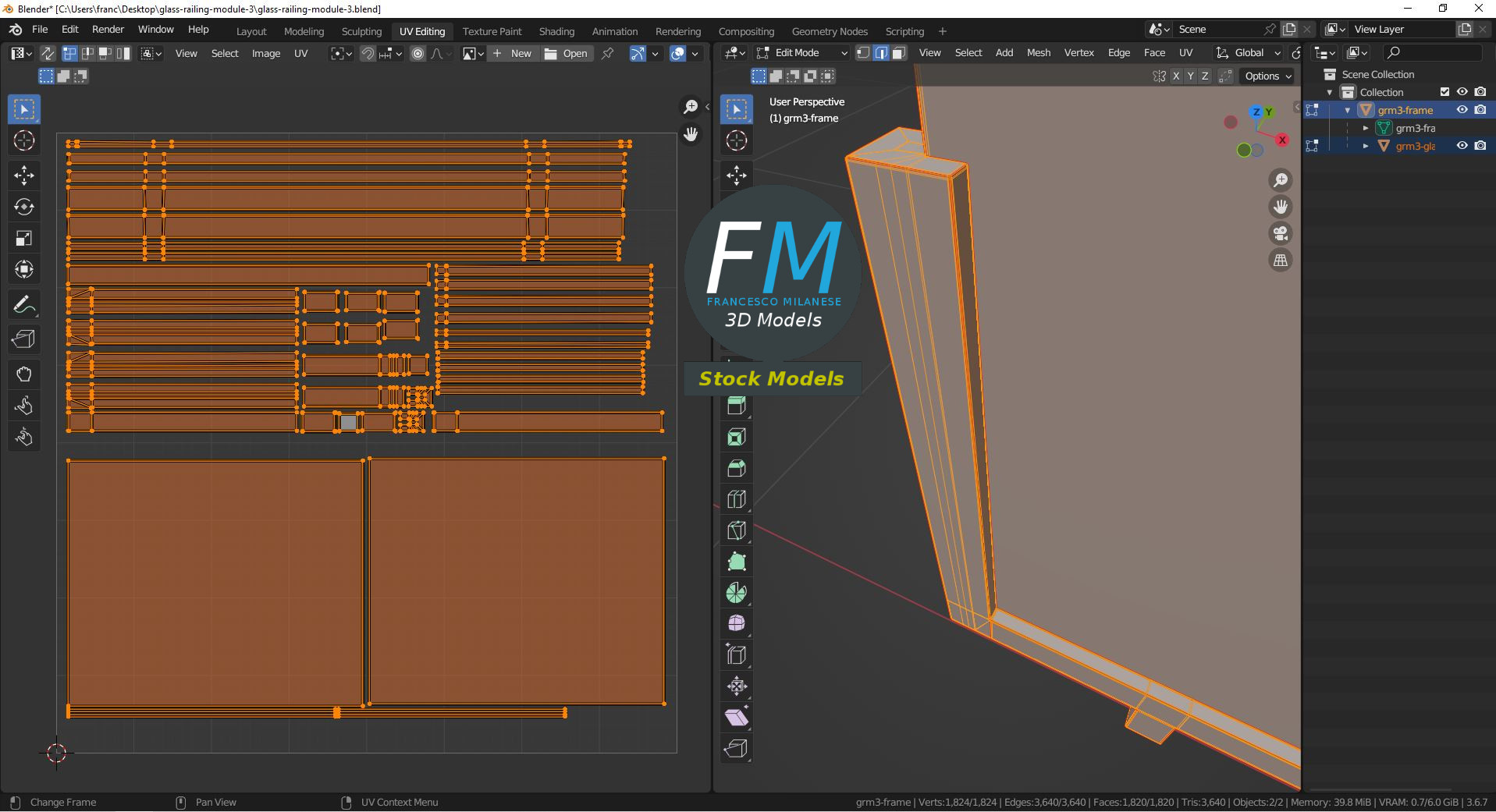 3D-Modell - Glasgeländer-Modul - 10