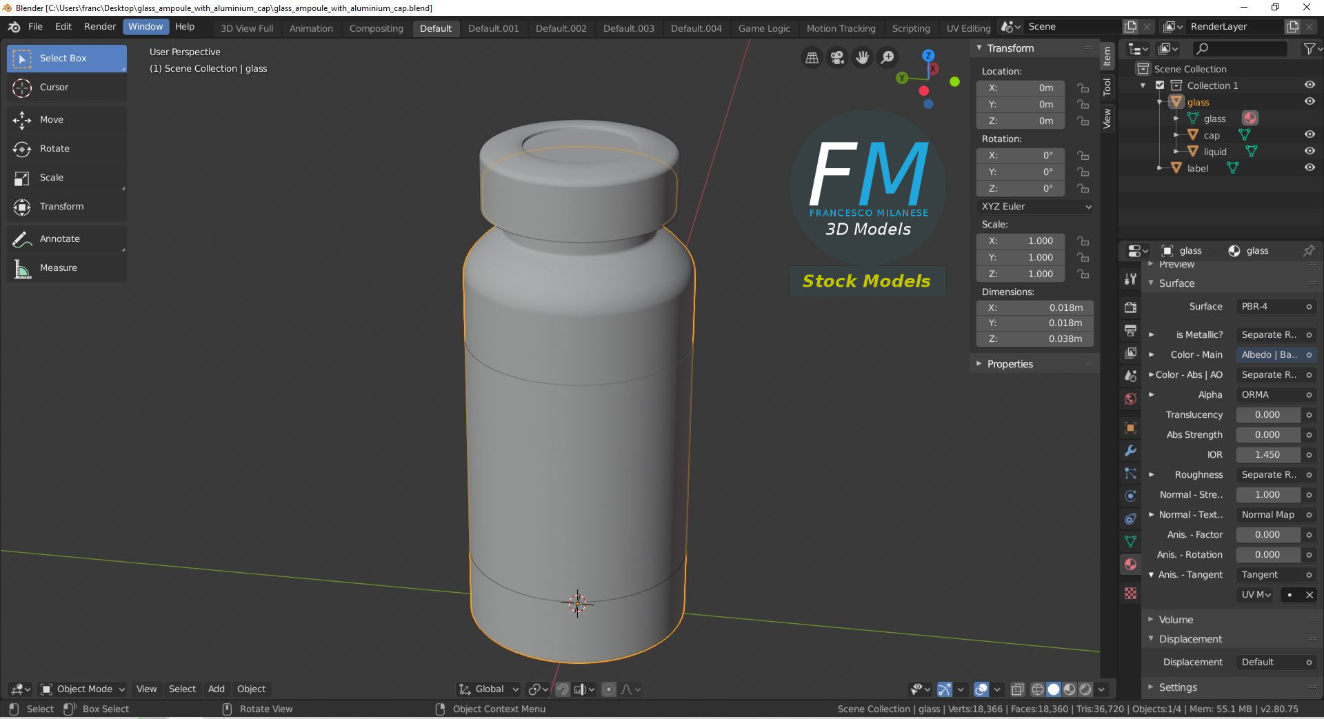 3D-Modell - Glasampulle mit Aluminiumkappe - 09