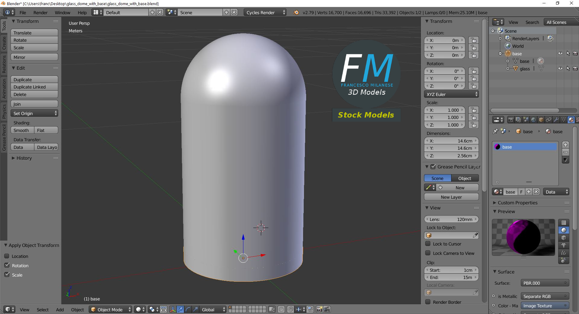 3D-Modell - Glasglocke mit Holzsockel - 09