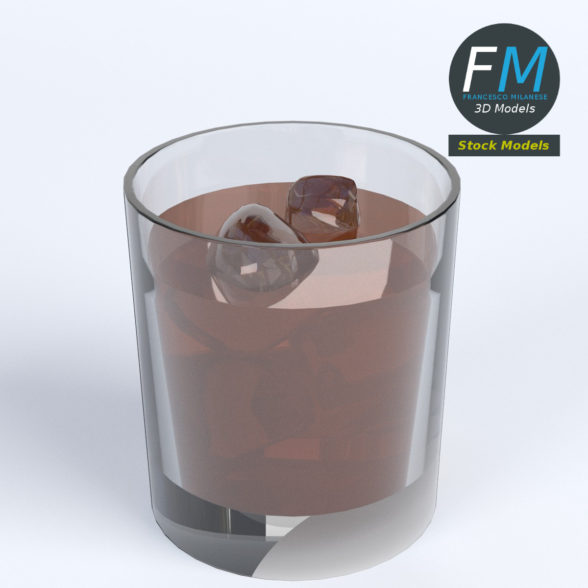 3D-Modell - Whiskyglas mit Eis - 01