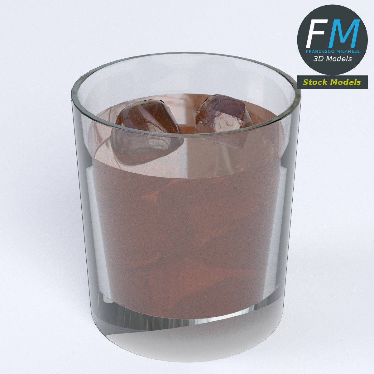 3D-Modell - Whiskyglas mit Eis - 02