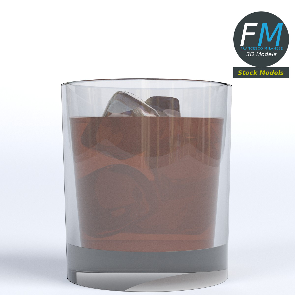 3D-Modell - Whiskyglas mit Eis - 03