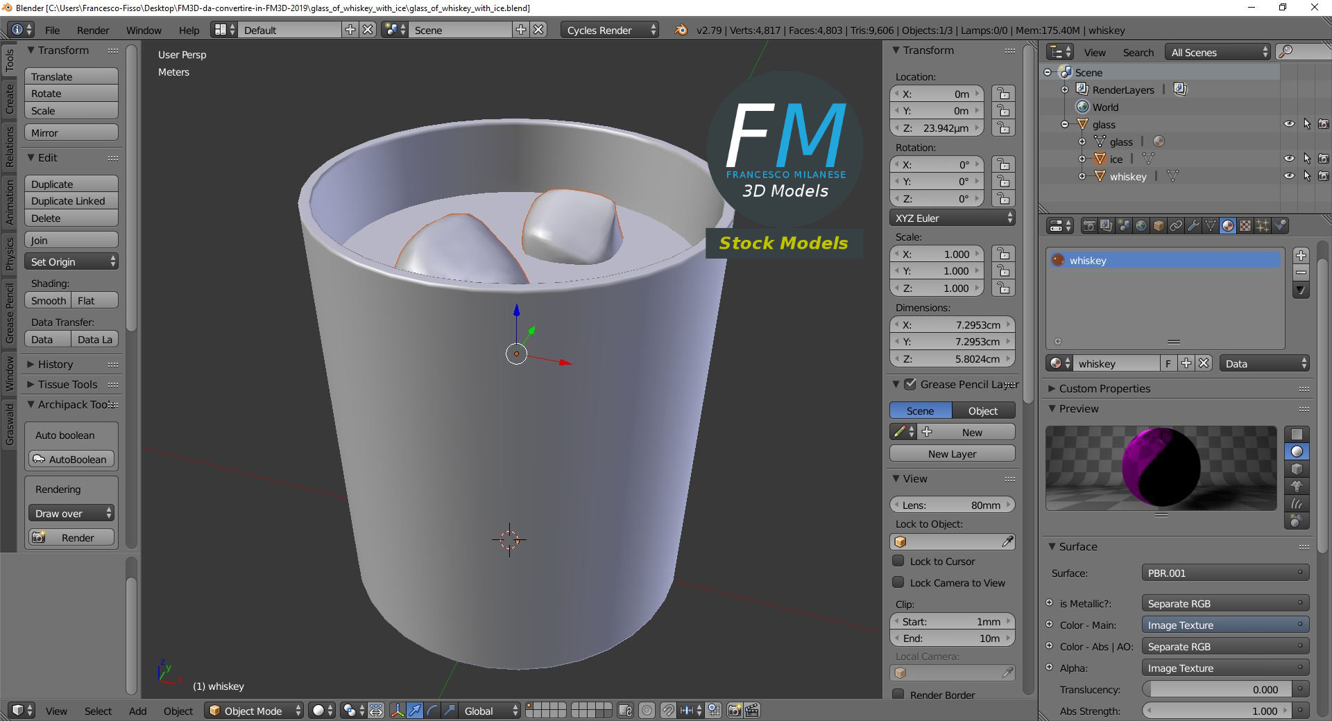 3D-Modell - Whiskyglas mit Eis - 09