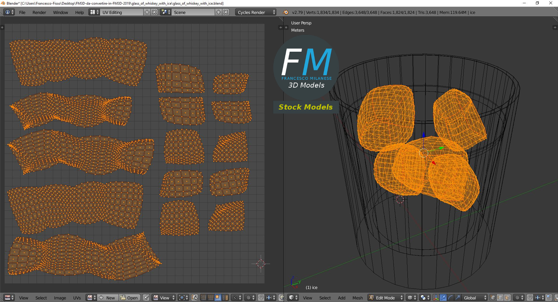 3D-Modell - Whiskyglas mit Eis - 10