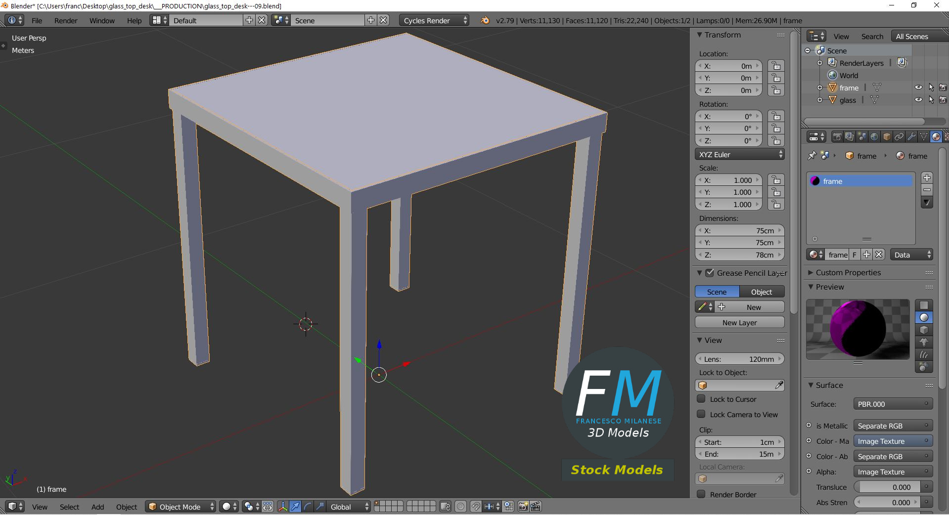 3D-Modell - Schreibtisch mit Glasplatte - 09