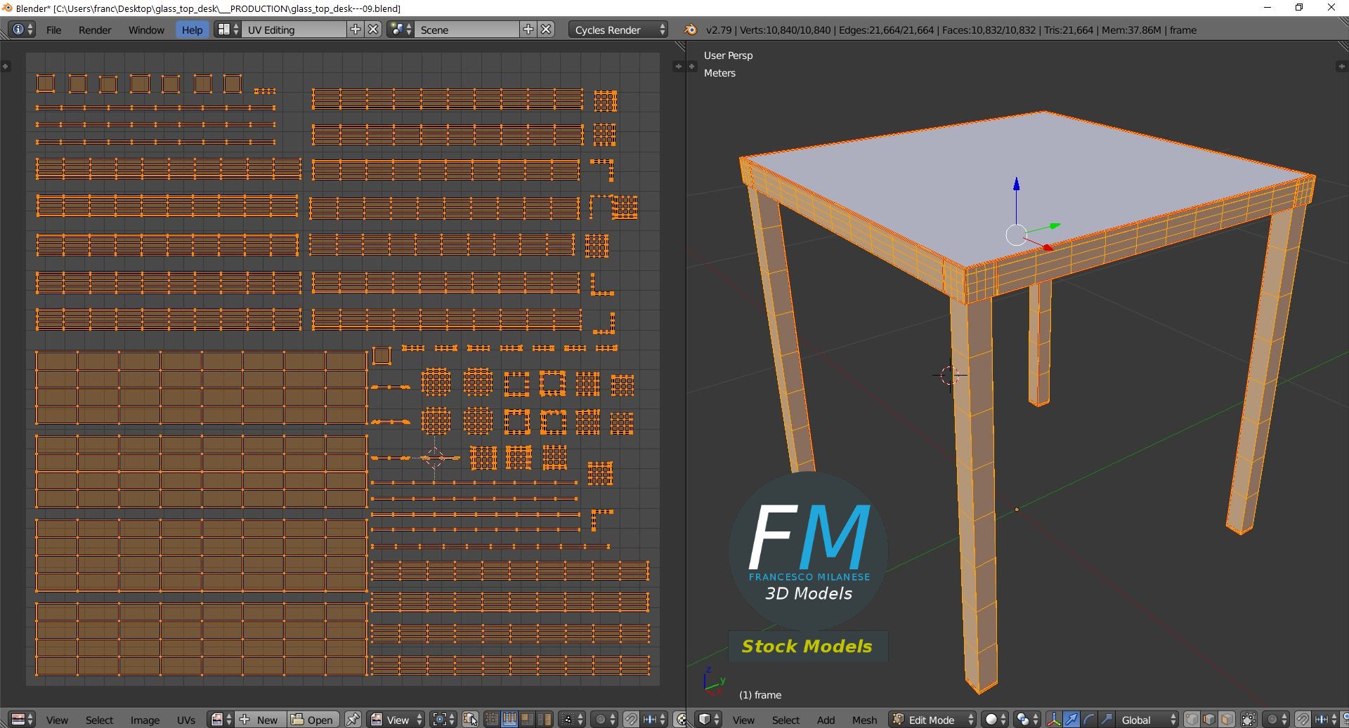 3D-Modell - Schreibtisch mit Glasplatte - 10